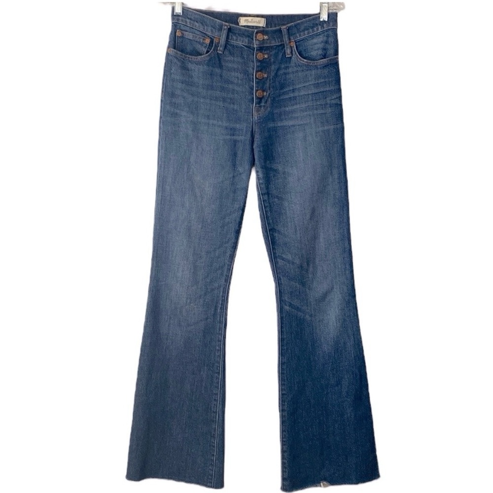 Madewell Flea Market Flare Jeans Women's 27 Blue Medium Wash Button Fly Raw Hem